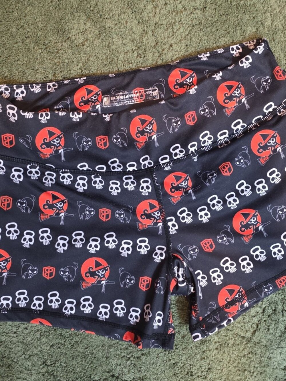 Born Primitive Witch and Skull Kettlebell Halloween Shorts